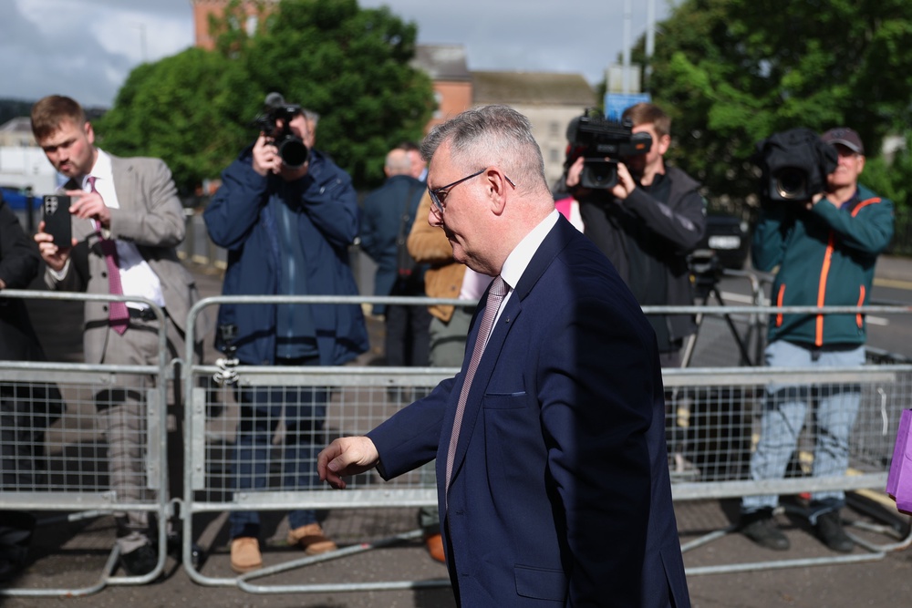 Sir Jeffrey Donaldson arriving at Newry Crown Court (Liam McBurney/PA) (PA Wire)