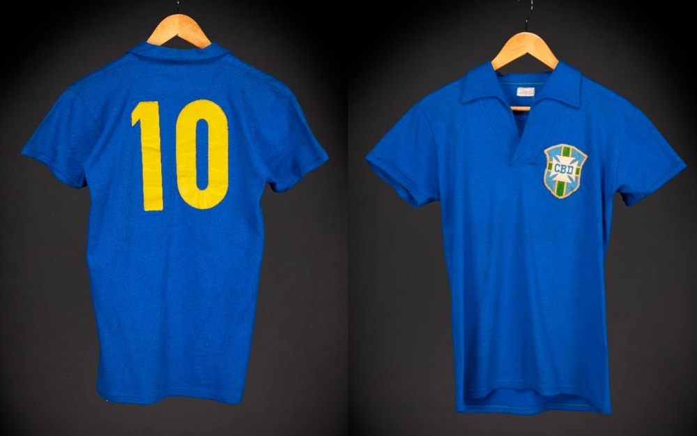 Pelé's legendary number 10 shirt will be offered in an online auction running from June 29 to July 16 (Sotheby’s via AP)