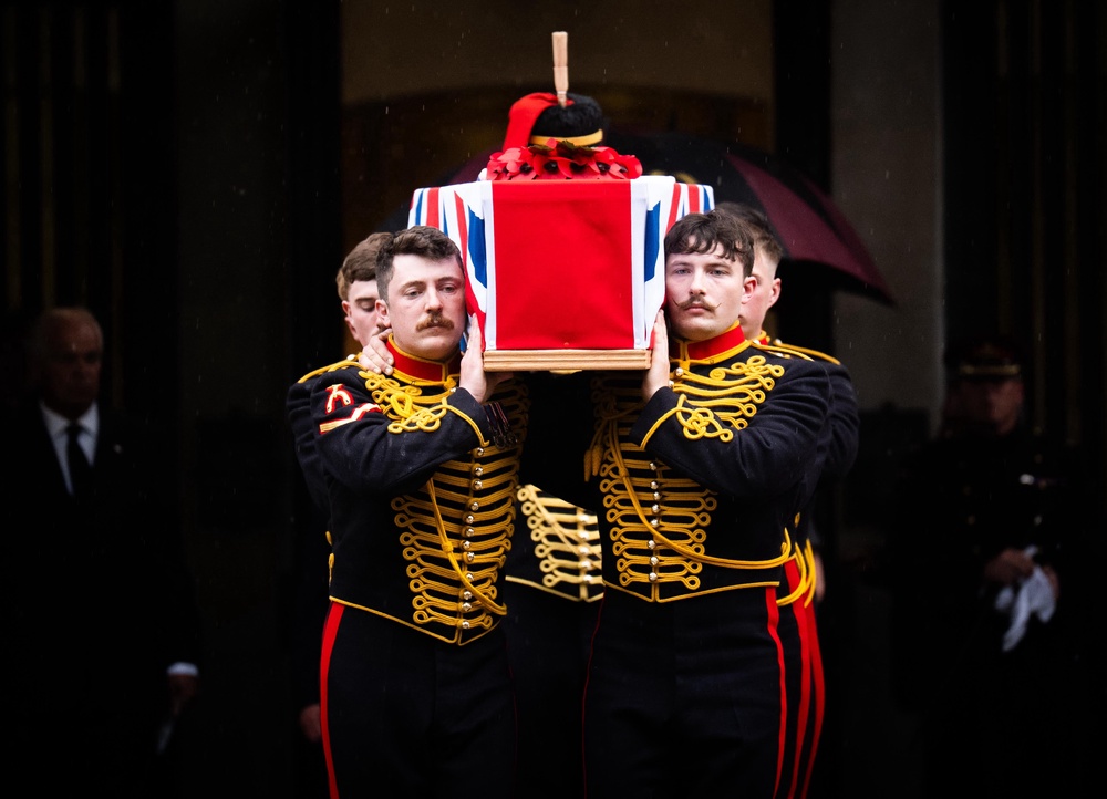 Lance Bombardier Ciara Sullivan’s coffin travelled by gun carriage from The Royal Mews to The Guards’ Chapel (James Manning/PA) (PA Wire)