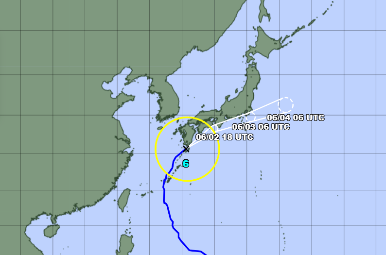 Map shows path of storm Jangmi (Japan Meteorological Agency)