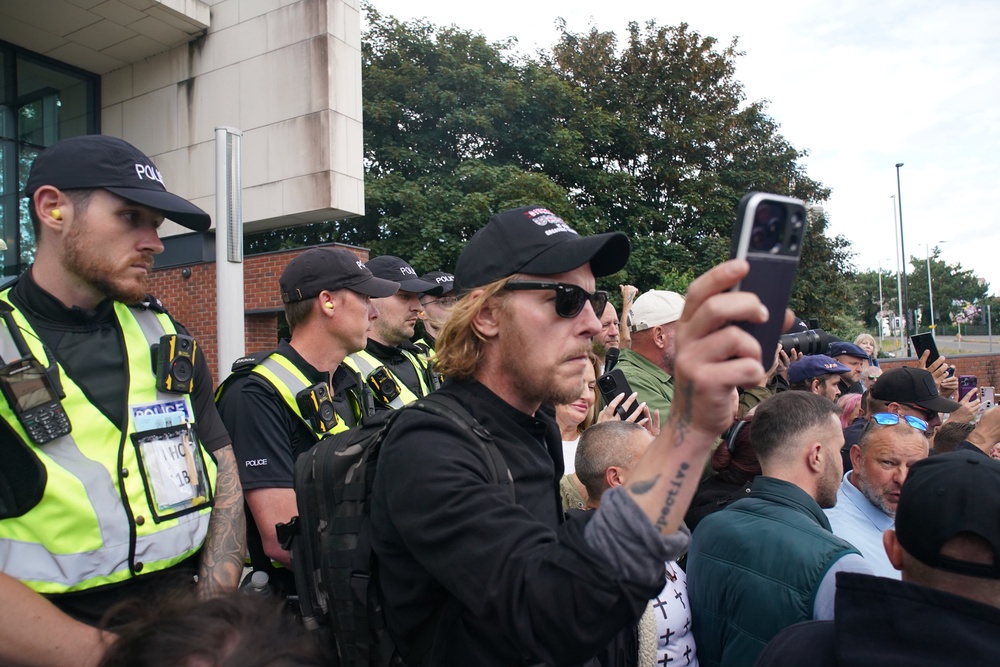 Laurence Fox was among those gathered outside Southampton police station (Gareth Fuller/PA) (PA Wire)