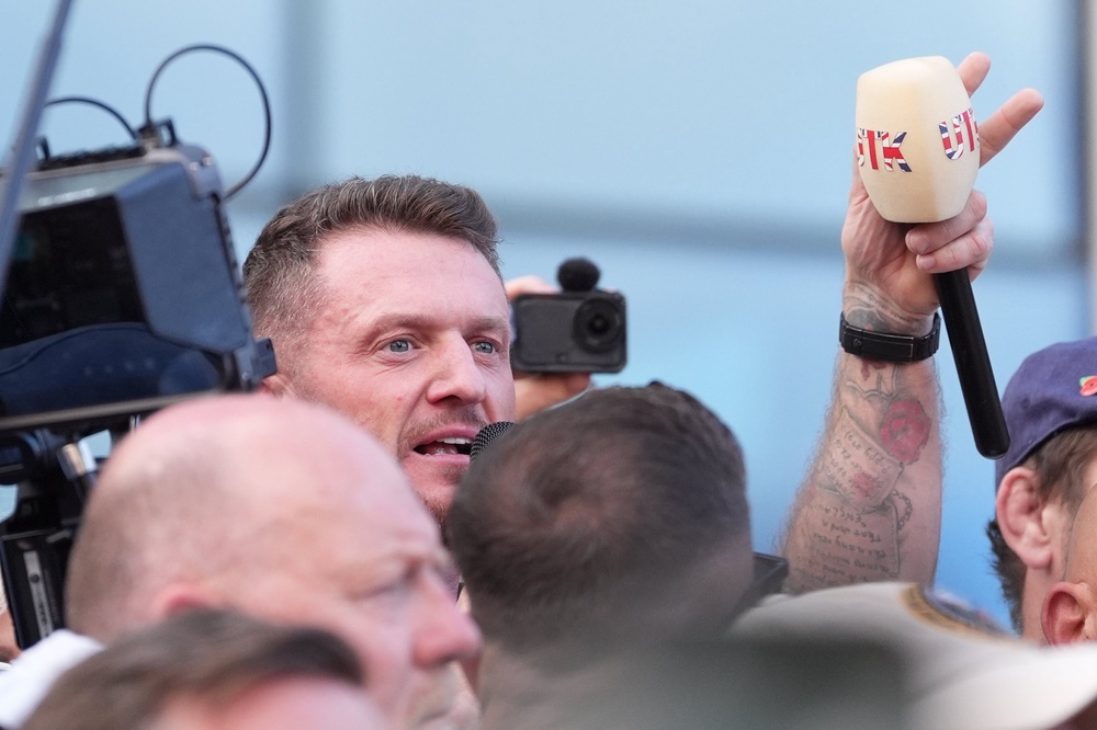 Tommy Robinson joined protesters outside Southampton police station (Gareth Fuller/PA) (PA Wire)