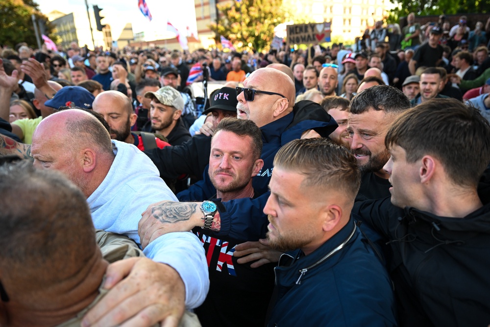 Tommy Robinson was among those protesting in Southampton last night (Getty)