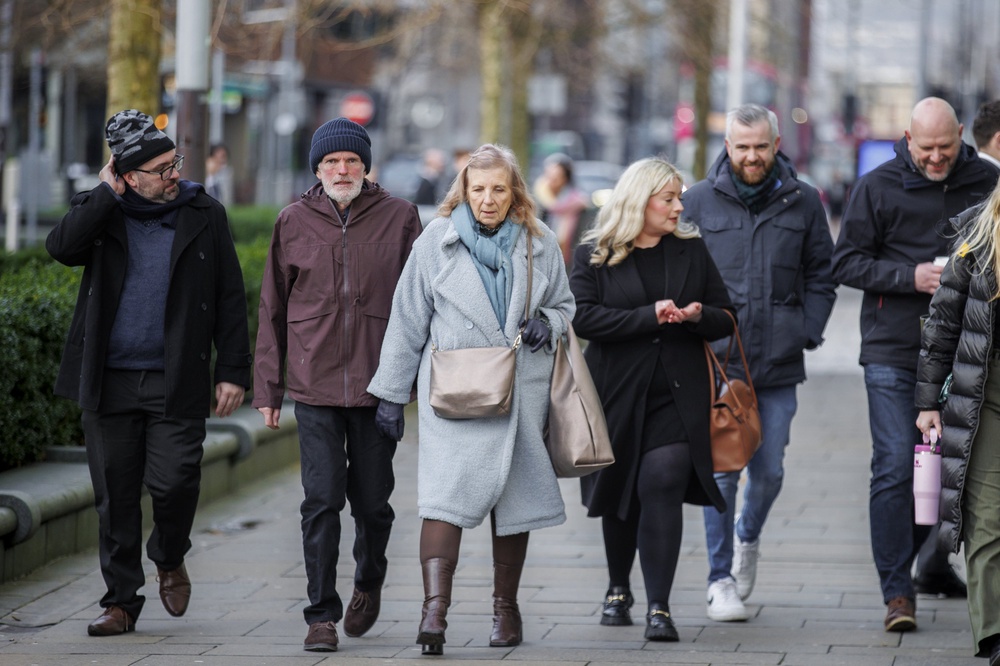 Natalie McNally’s parents Noel (second from left) Bernie McNally (third from left), brother Brendan (left), and brother Niall (fifth from left) outside Belfast Crown Court (PA) (PA Wire)