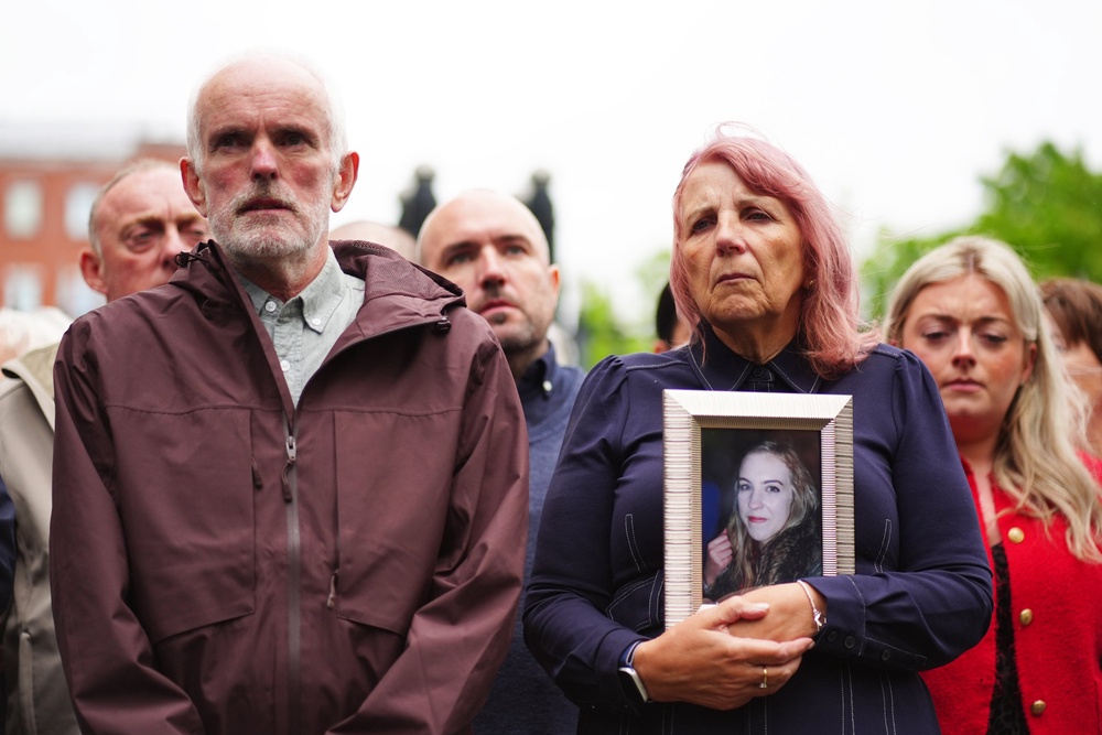 The parents of Natalie McNally outside Belfast Crown Court (Brian Lawless/PA) (PA Wire)
