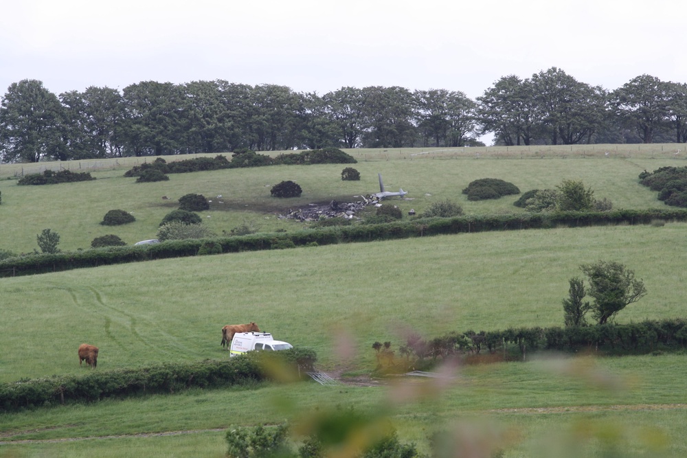 The scene in Sourton Down, near Okehampton in Devon, where a Royal Navy helicopter crashed (Rod Minchin/PA) (PA Wire)