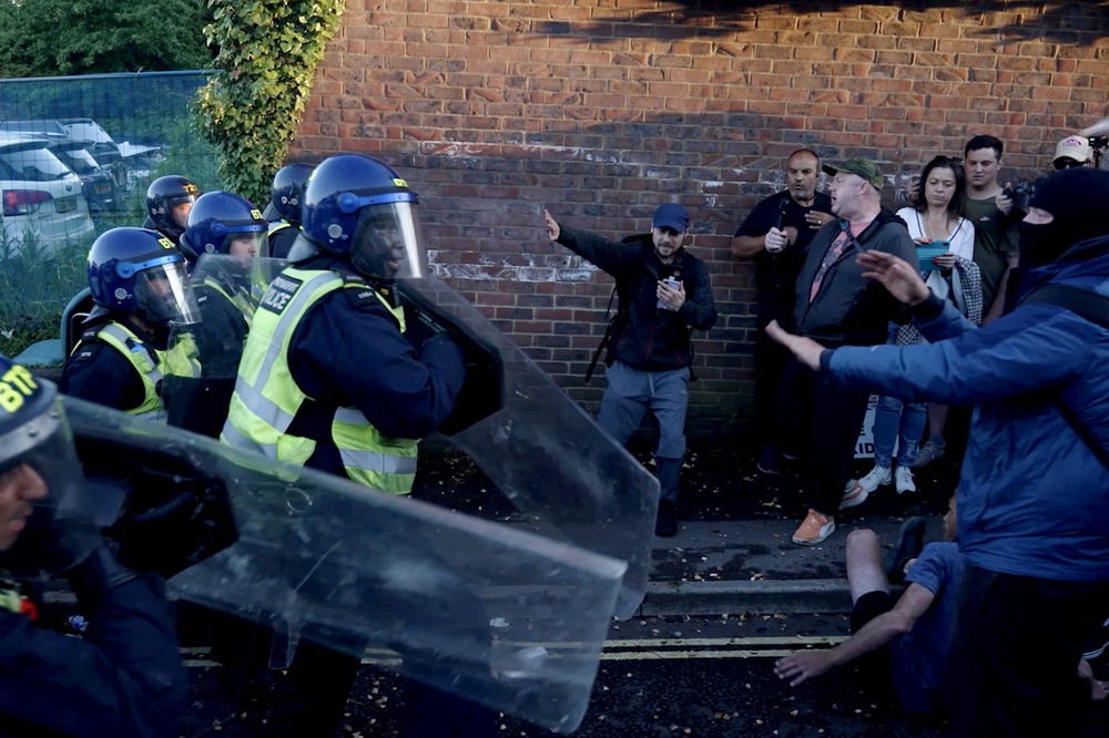 Protestors clashing with police in Southampton (PA Wire)