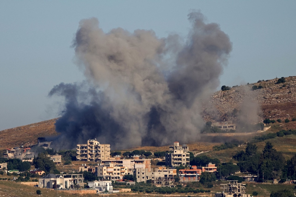 Smoke rising from the site of an Israeli strike that targeted the village of Kfar Tibnit in Lebanon on Wednesday (AFP/Getty)