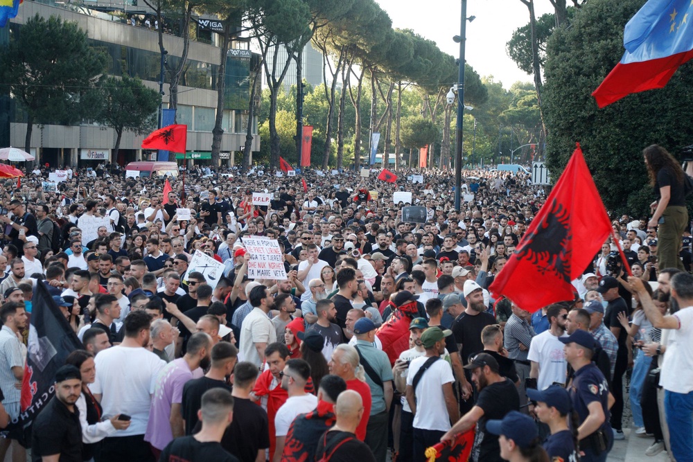 Several thousand citizens demonstrated in Tirana for the second consecutive night to demand transparency around the tourist complex project (AFP via Getty Images)