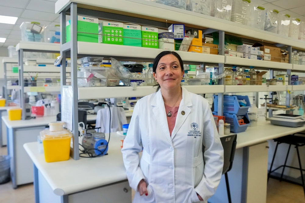 María Inés Barría, a virologist at the Universidad San Sebastián, poses for picture at the university, in Santiago, Chile, Wednesday, May 20, 2026. (AP Photo/Esteban Felix) (Copyright 2026 The Associated Press. All rights reserved)