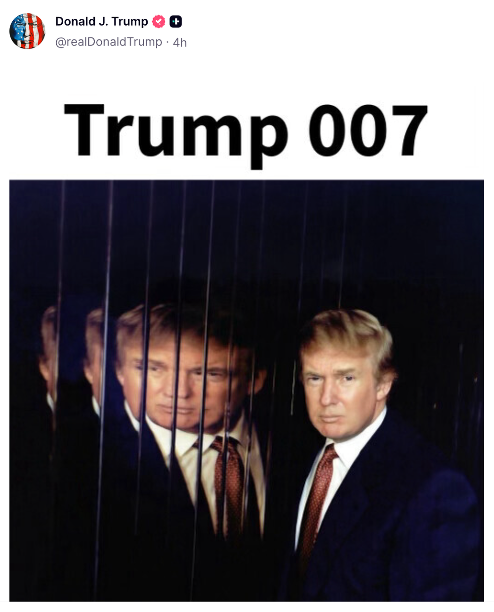 President Donald Trump has compared himself to James Bond in his latest meme on Truth Social (Donald J Trump/Truth Social)