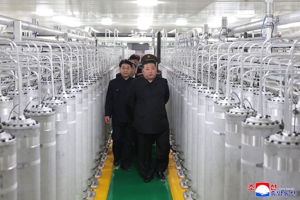 Kim Jong Un visits a new facility to produce ingredients for nuclear bombs on Wednesday (AP)