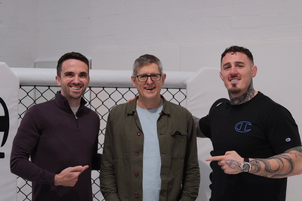 Aspinall with Louis Theroux (centre) and co-host Charlie Gibson (Tom Aspinall)