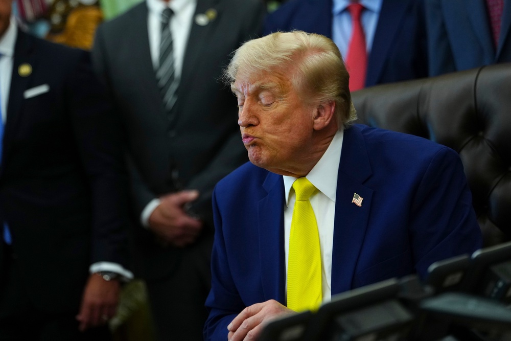 President Donald Trump listens at an event about coal (Julia Demaree Nikhinson/AP) (AP)
