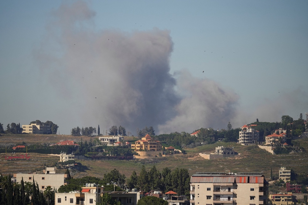 Smoke billows from southern Lebanon following an Israeli strike, as seen from Nabatieh, Lebanon, June 5, 2026. REUTERS/Stringer (Reuters)
