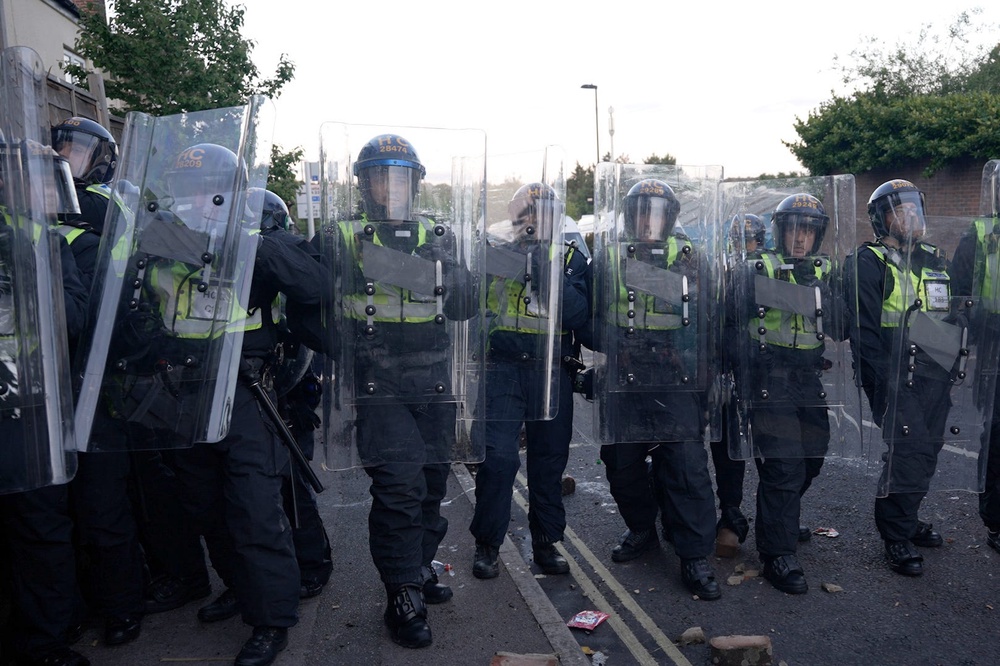 Police and protesters in Southampton during a protest following the death of Henry Nowak (Jamie Lashmar/PA) (PA Wire)