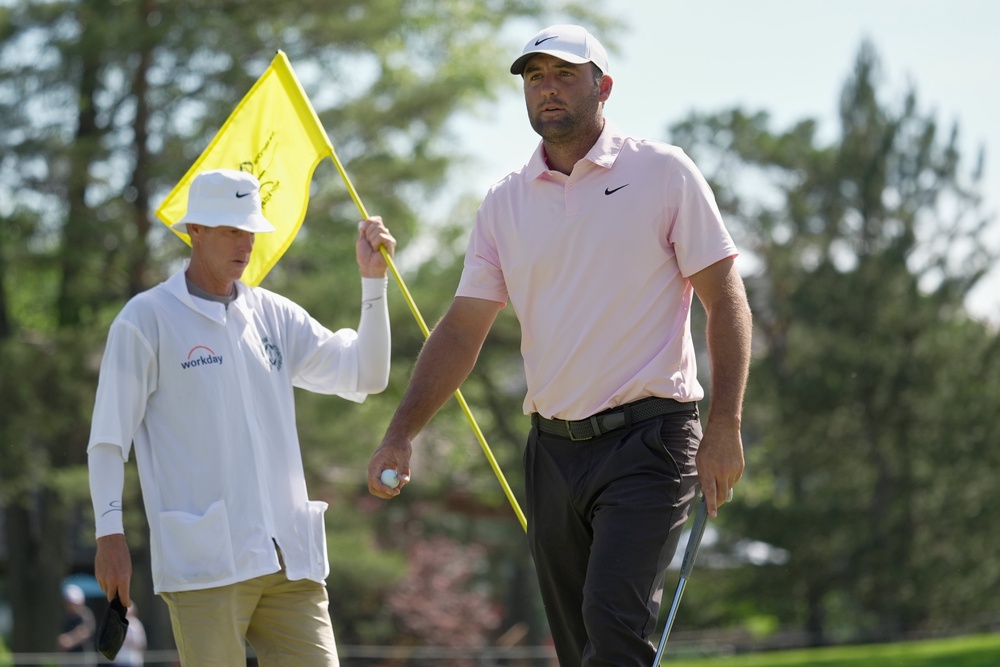 Scottie Scheffler after his putt on the 13th (AP)