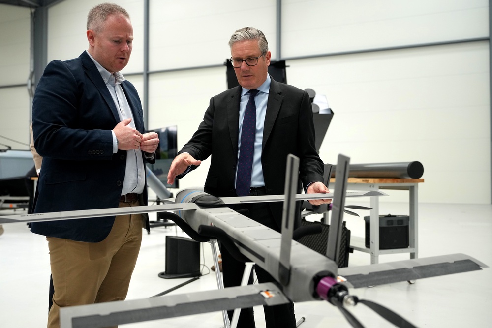 Starmer inspects a drone on a visit to a defence contractor in Wiltshire in June (Getty)