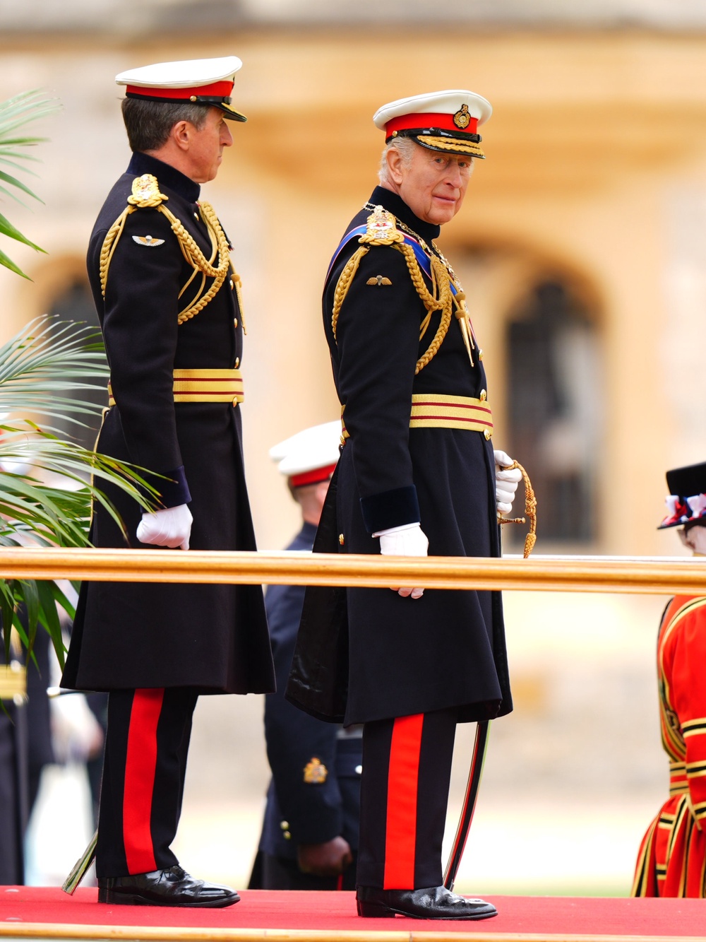 The King was accompanied by First Sea Lord and Commandant General Royal Marines, General Sir Gwyn Jenkins (Aaron Chown/PA) (PA Wire)