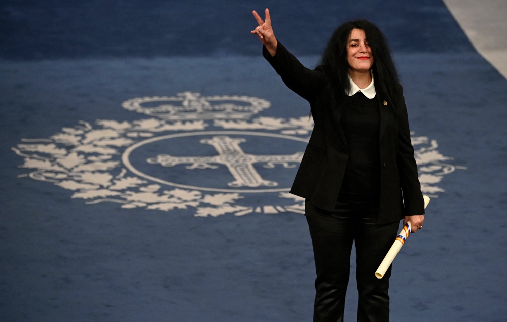 French-Iranian graphic novelist and illustrator Marjane Satrapi during the 2024 Princess of Asturias award ceremony at the Campoamor Theatre in Oviedo (AFP/Getty)