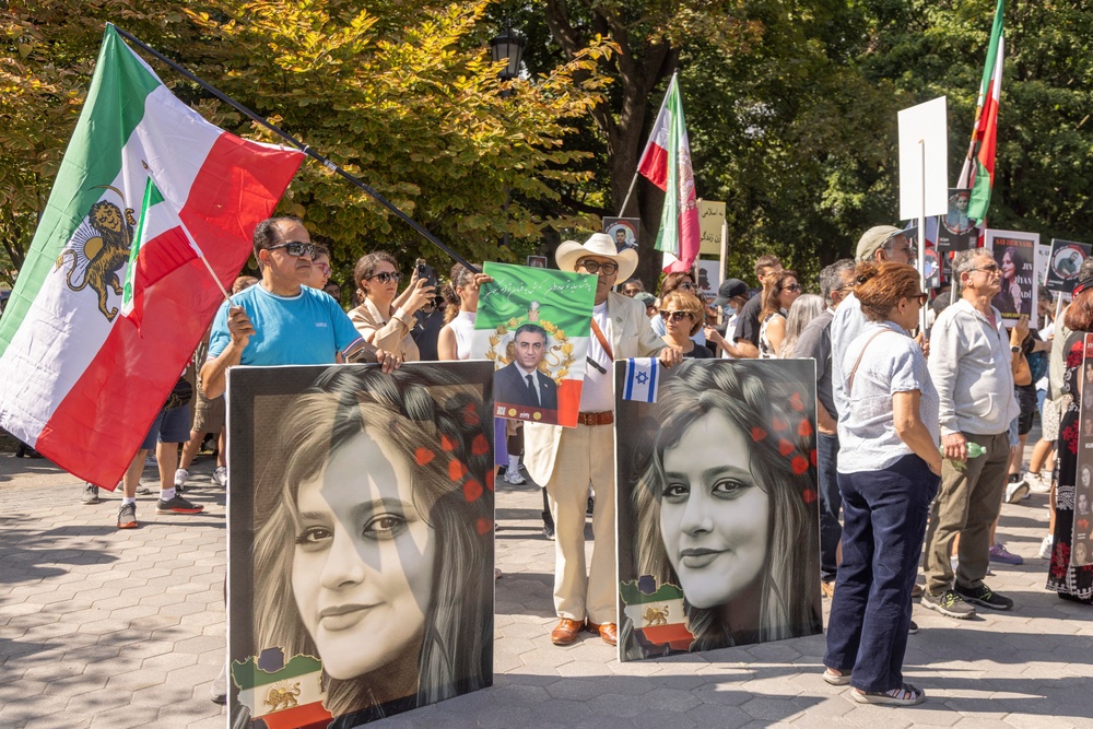 Protesters mark the third anniversary of Mahsa Jina Amini’s death in memory of Iranian victims of the Woman, Life, Freedom movement at Queen’s Park in Toronto (AFP/Getty)