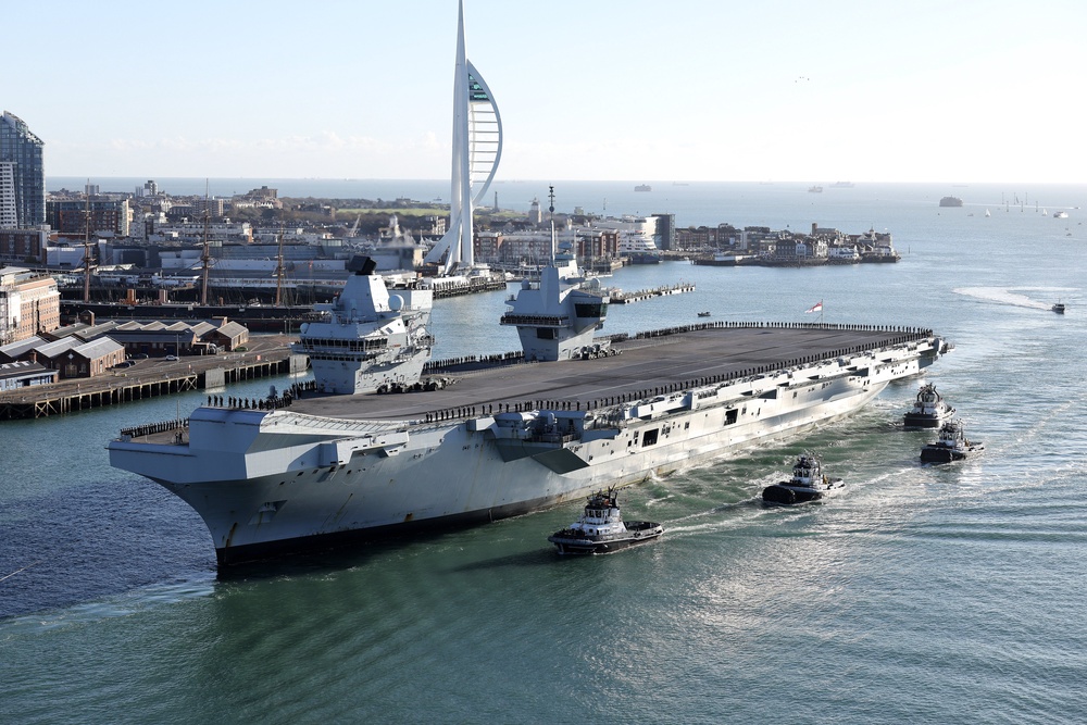 The Royal Navy flagship HMS Prince of Wales returning to Portsmouth Naval Base (PA)