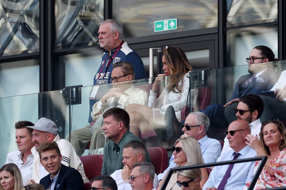 David Sullivan and his fiancée Ampika Pickston watched West Ham United's final game of the Premier League season against Leeds United (Getty)
