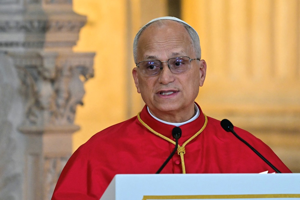 Pope Leo XIV speaks to the diplomatic community during a welcome ceremony at the Royal Palace in Madrid (AFP/Getty)