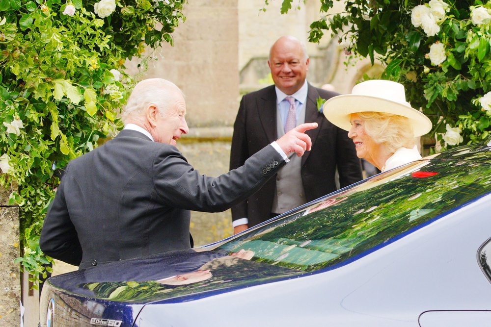 The King and Queen arriving at the church in Kemble (Ben Birchall/PA) (PA Wire)
