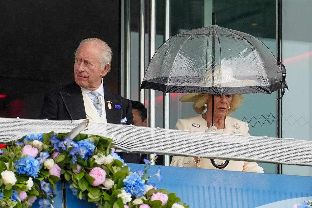 King Charles III and Queen Camilla on the balcony of The Queen Elizabeth II Stand during The Betfred Derby Day (Getty)