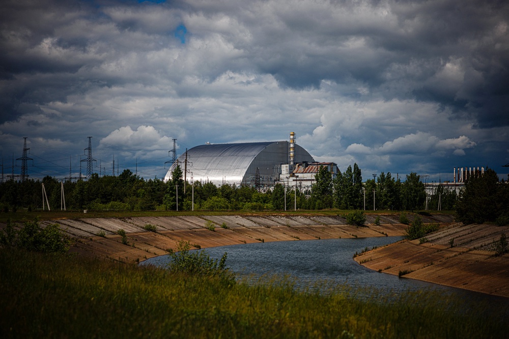 A photograph shows the New Safe Confinement at Chernobyl Nuclear Power Plant which cover the number 4 reactor unit on May 29, 2022 (AFP/Getty)