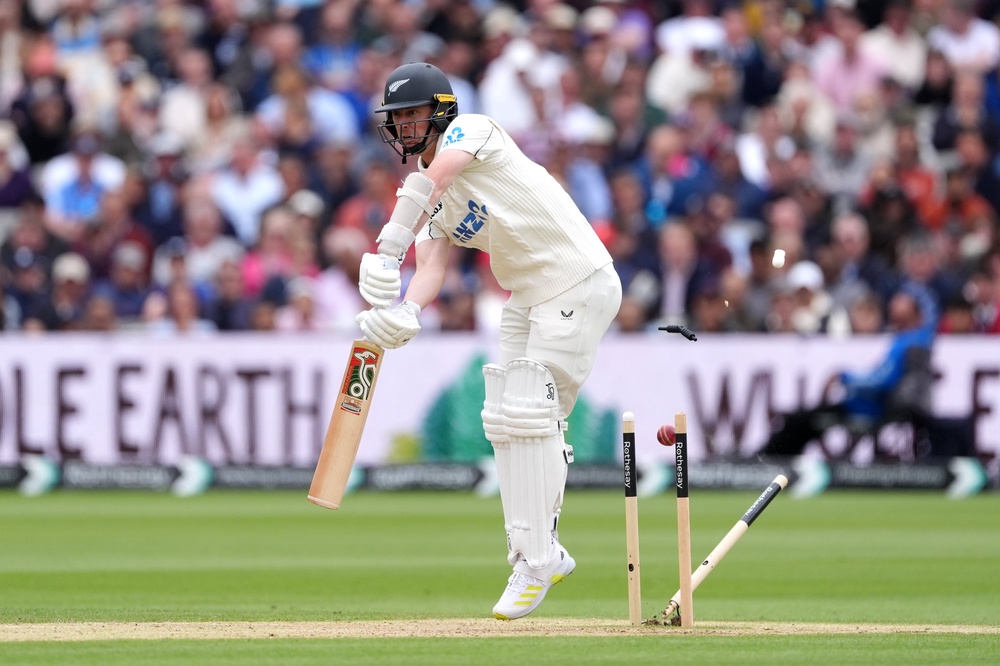 New Zealand’s Matt Henry is bowled by England’s Gus Atkinson on day four (Ben Whitley/PA) (PA Wire)
