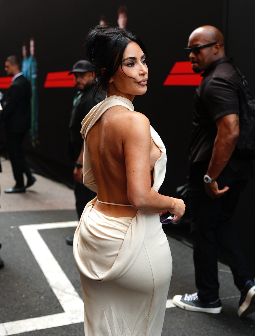 Kim Kardashian’s arrival caused a commotion in the paddock (David Davies/PA) (PA Wire)