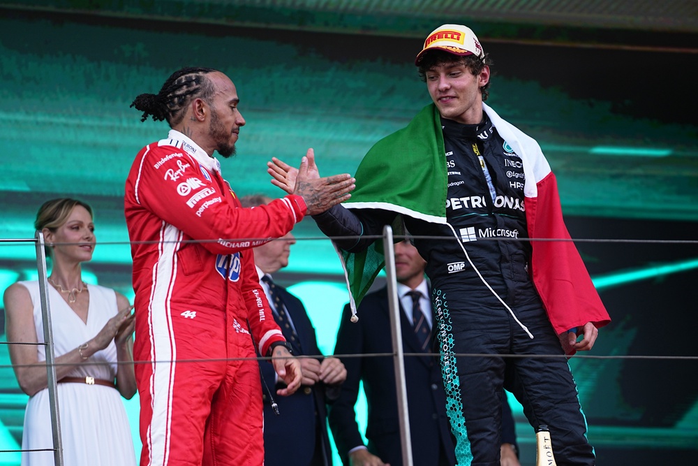 Lewis Hamilton finished second behind Antonelli for the second race running (AP)