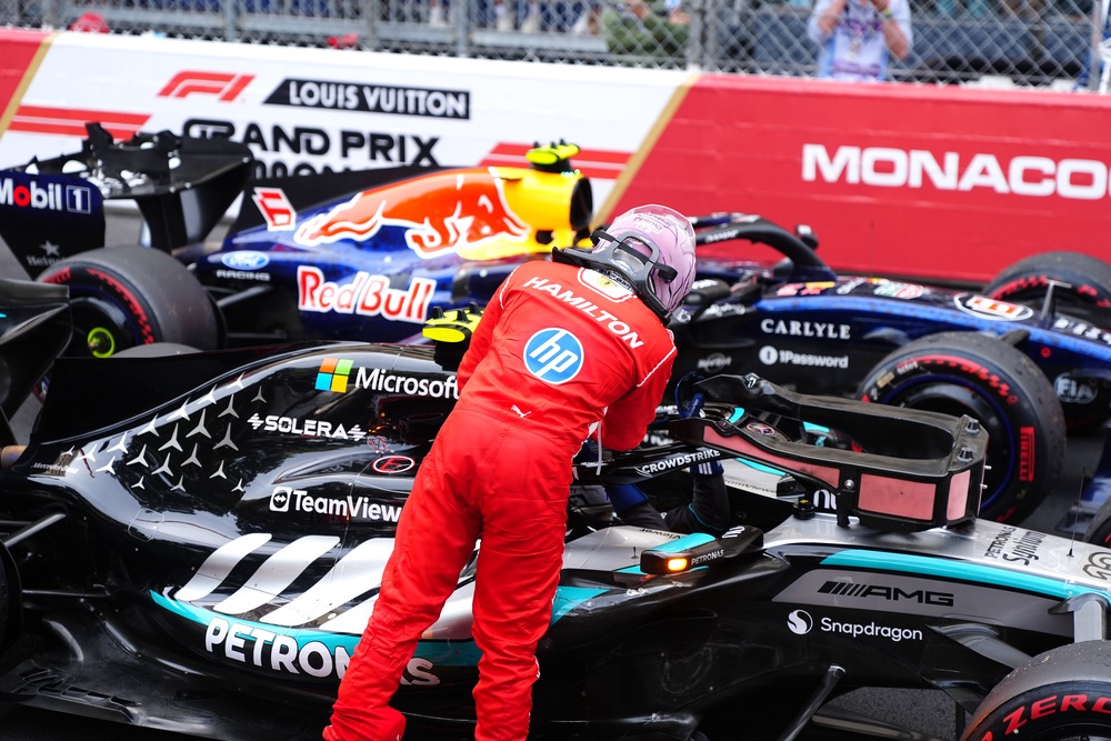 Kimi Antonelli is congratulated by Lewis Hamilton (David Davies/PA) (PA Wire)