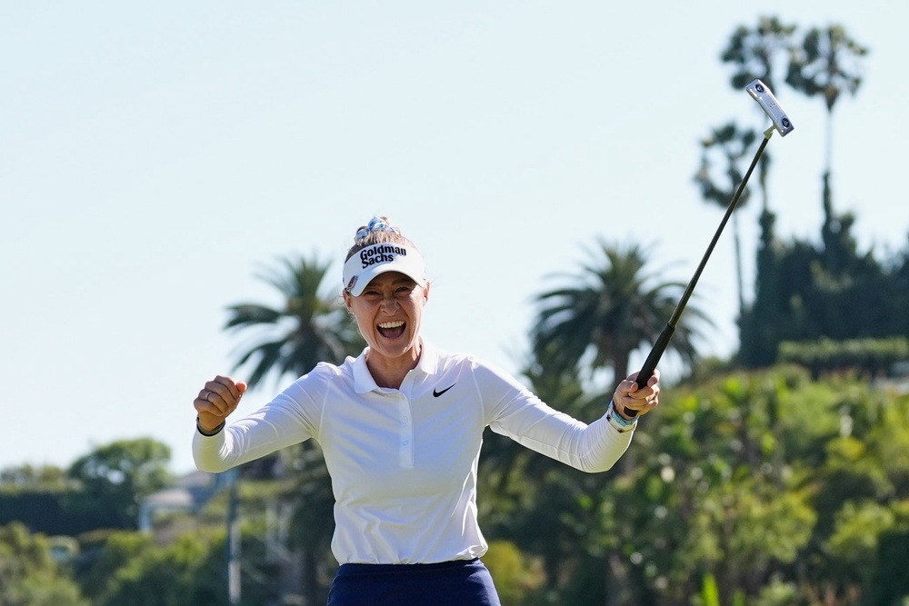 Nelly Korda reacts after winning the US Women’s Open (Ashley Landis/AP) (AP)