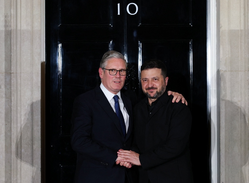 Prime minister Keir Starmer shakes hands with Ukrainian president Volodymyr Zelensky at 10 Downing Street (Reuters)