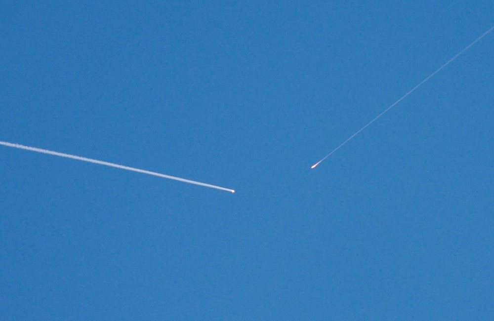 Israeli anti-air defence system interceptors were spotted after missiles were launched towards Israel from Iran (Reuters)