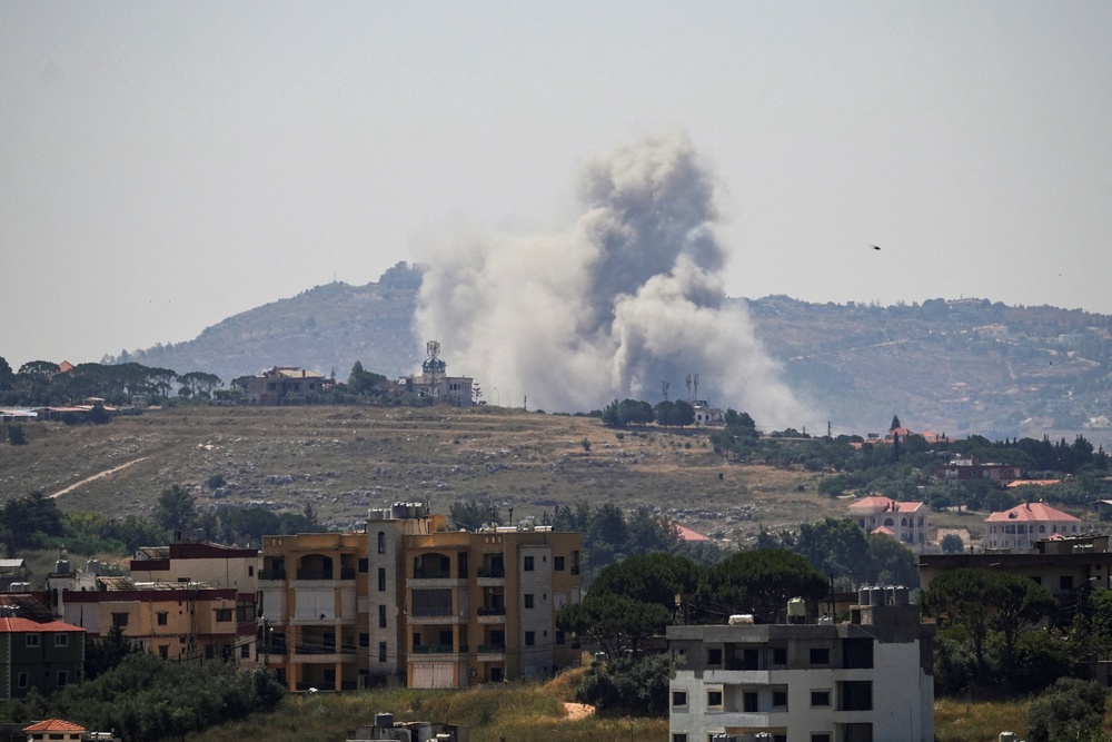 Smoke billows from southern Lebanon, following Israeli strikes, as seen from Nabatieh, Lebanon (Reuters)