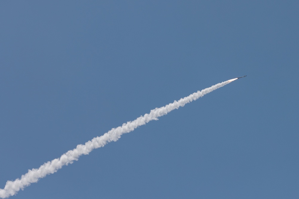 This picture taken from a position in the Upper Galilee region in northern Israel shows an Israeli Iron Dome missile streaking across the sky to intercept incoming projectiles on June 8 (AFP/Getty)