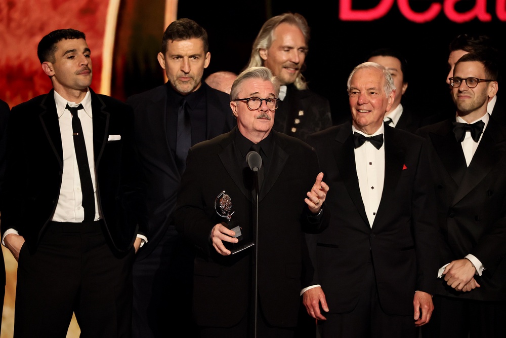 Nathan Lane accepted the Tony Award for best revival of a play for Arthur Miller's 'Death of a Salesman' on Scott Rudin's behalf (Getty)