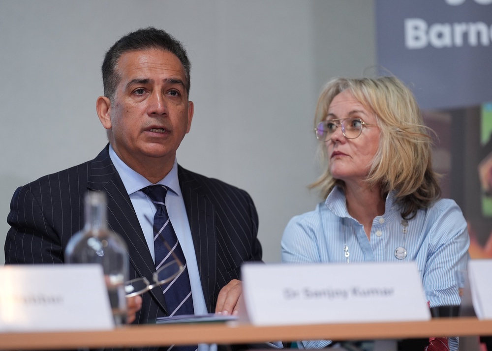 Dr Sanjoy Kumar and Dr Sinead O’Malley Kumar, during a press conference with the families of the Nottingham attack victims (Yui Mok/PA) (PA Wire)