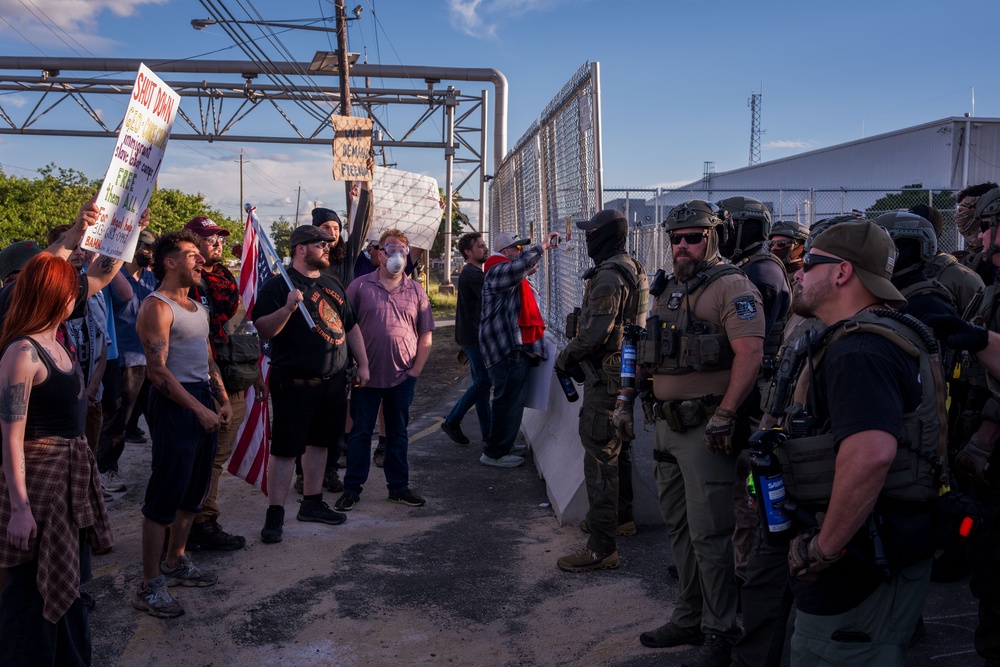 ICE agents face off with protesters outside of the Delaney Hall Immigration Detention Center in Newark, June 7, 2026 in Newark, New Jersey. (Getty)