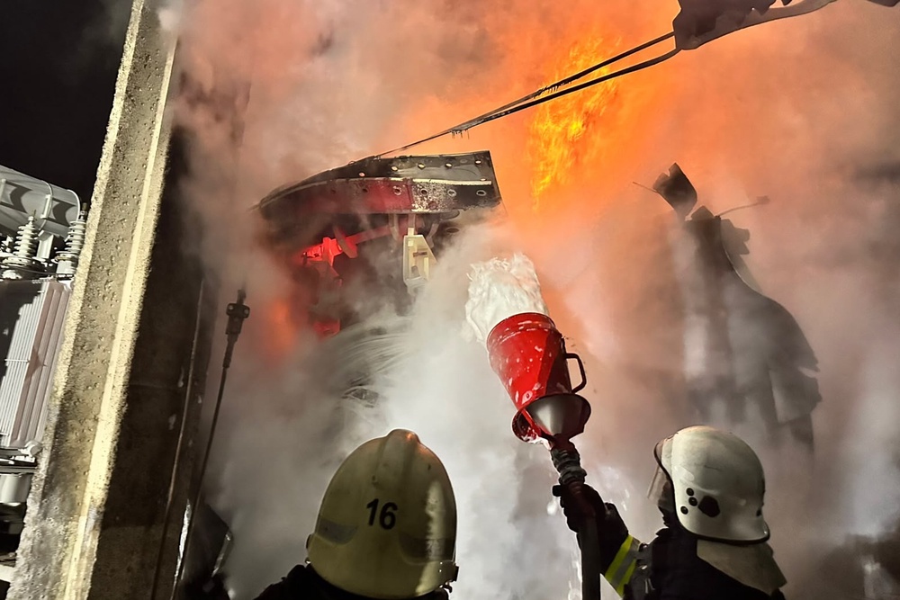 File: In this photo, provided by the Ukrainian Emergency Services on Monday, 8 June 2026, rescue workers extinguish a fire of an energy facility after a Russian strike in Odesa, Ukraine (AP)