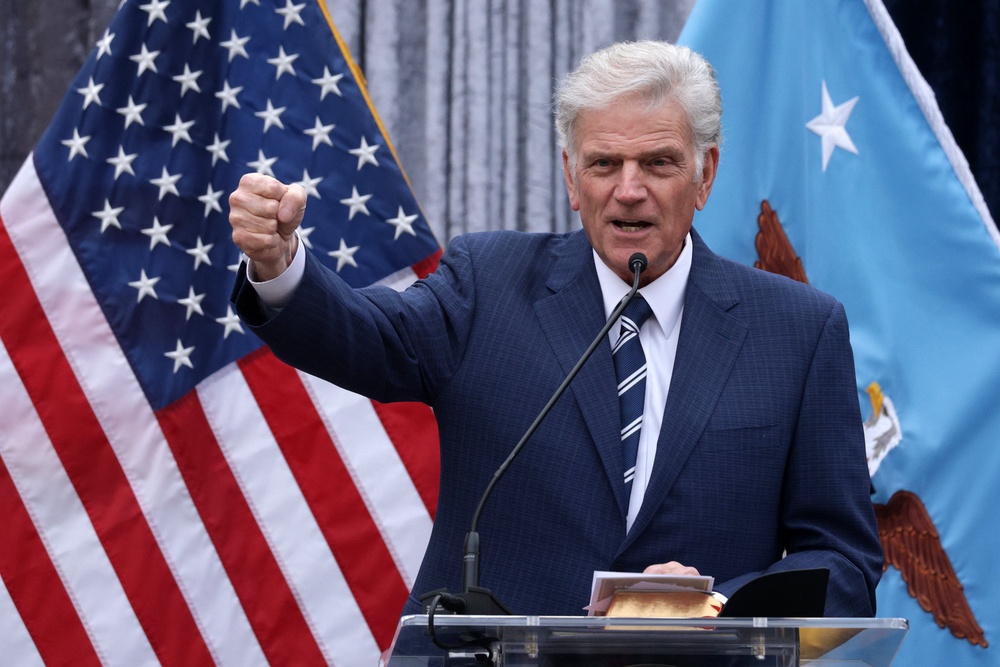 Pete Hegseth has invited far-right Christian preachers including Franklin Graham to preach at a new monthly prayer service he established at the Pentagon (Getty)