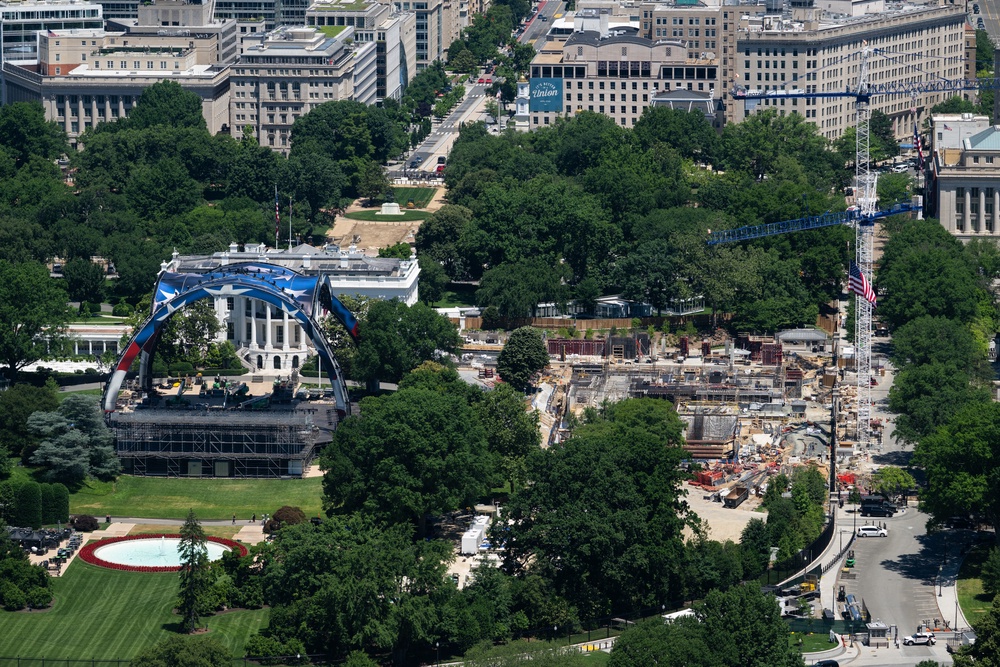 Images of the UFC ring next to the demolished East Wing have been widely ridiculed, while several federal lawsuits are urging courts to intervene and stop construction (AFP/Getty)