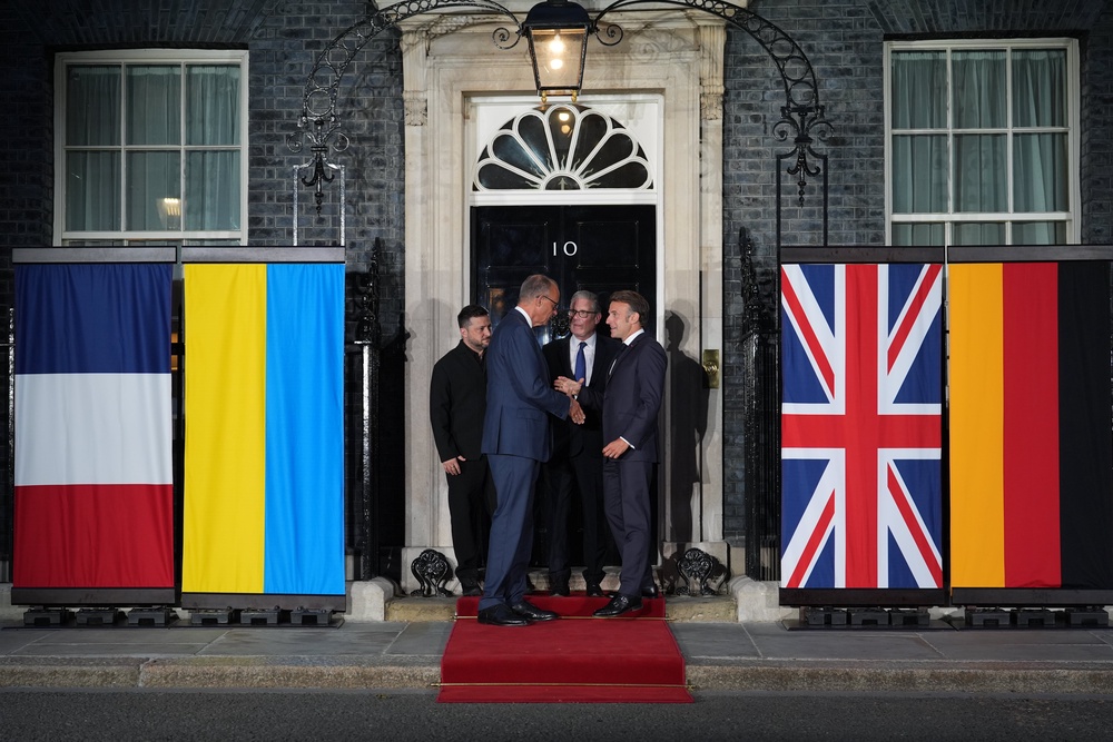 President of Ukraine Volodymyr Zelensky, German Chancellor Friedrich Merz, Prime Minister Sir Keir Starmer, and President of France Emmanuel Macron outside No 10 (PA) (PA Wire)