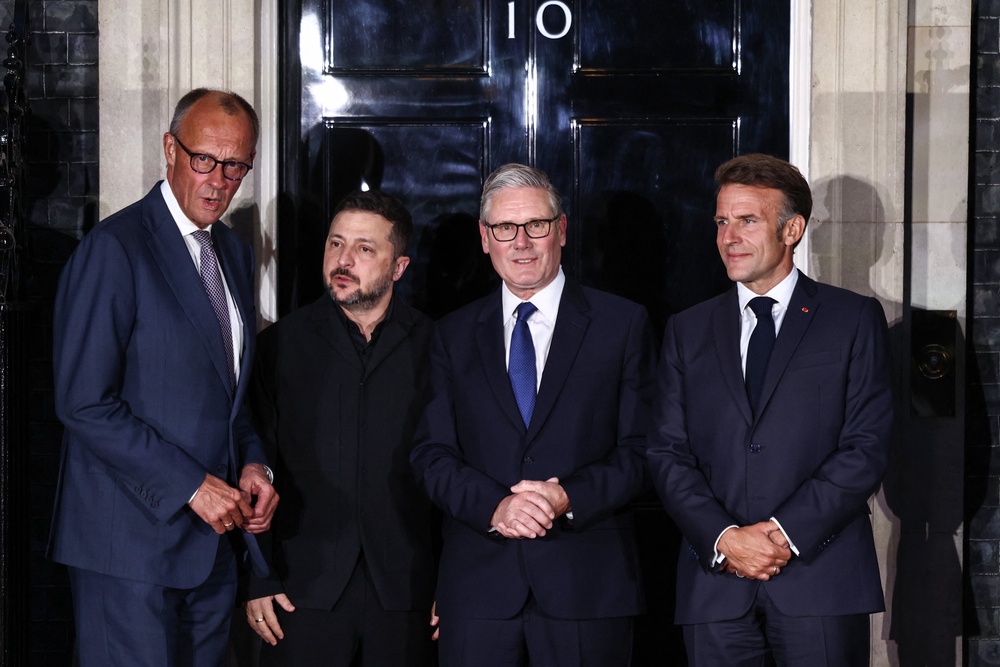 Friedrich Merz, Volodymyr Zelensky, Keir Starmer and Emmanuel Macron were on the group chat, along with Giorgia Meloni and Ursula von der Leyen (AFP/Getty)