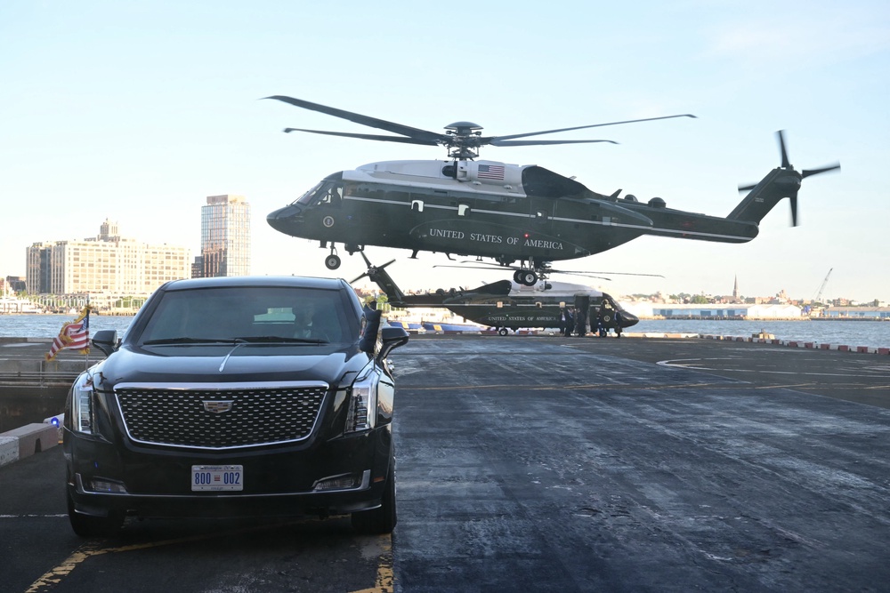 Marine One lands with US President Donald Trump aboard, at the Wall Street Heliport in New York, on June 8, 2026. Trump is heading to Madison Square Garden to attend Game three of the NBA Finals. (AFP/Getty)