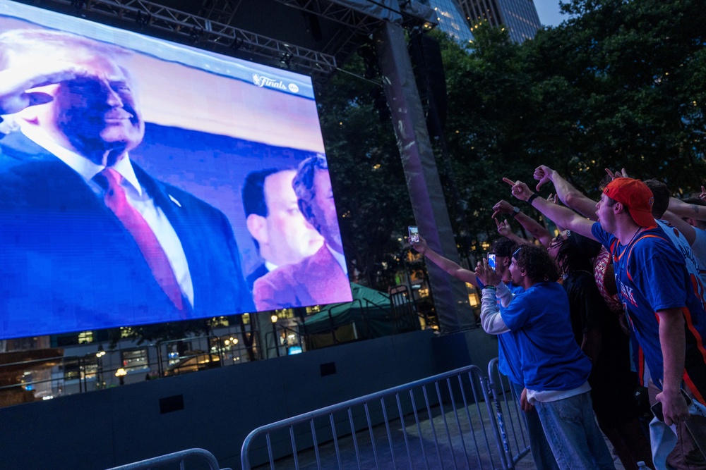 Fans in- and outside Madison Square Garden booed Donald Trump when he appeared at the NBA Finals (Getty)